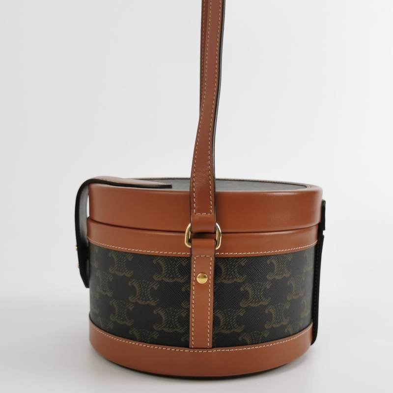 Celine TAMBOUR 中號 牛皮 拼色 老花 凱旋門 Logo 按扣 斜挎包 單肩包-2