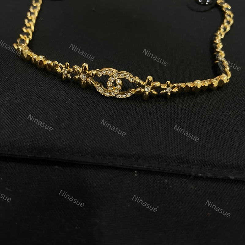 全新｜Chanel香奈兒｜23A高級手工坊 雙C logox小花 皮穿鏈 Choker項鍊 項鏈-11