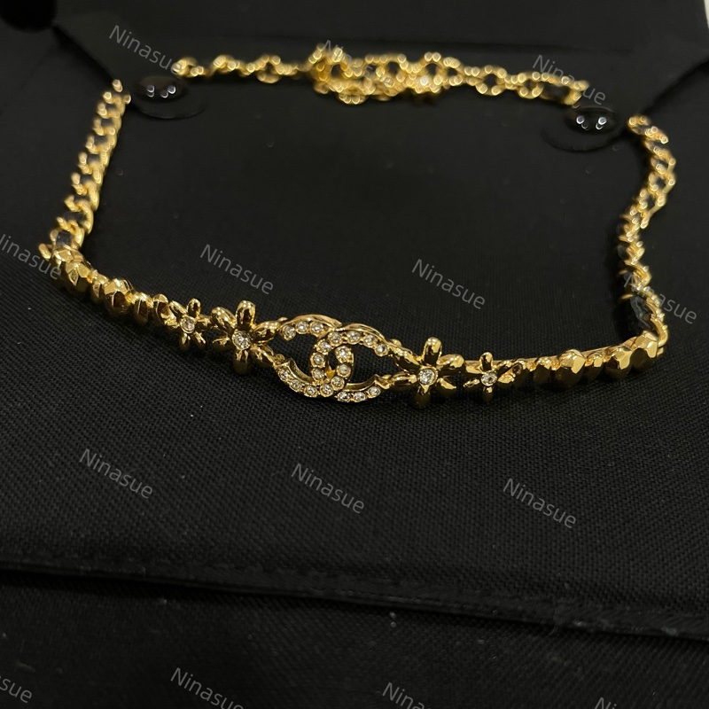 全新｜Chanel香奈兒｜23A高級手工坊 雙C logox小花 皮穿鏈 Choker項鍊 項鏈-0