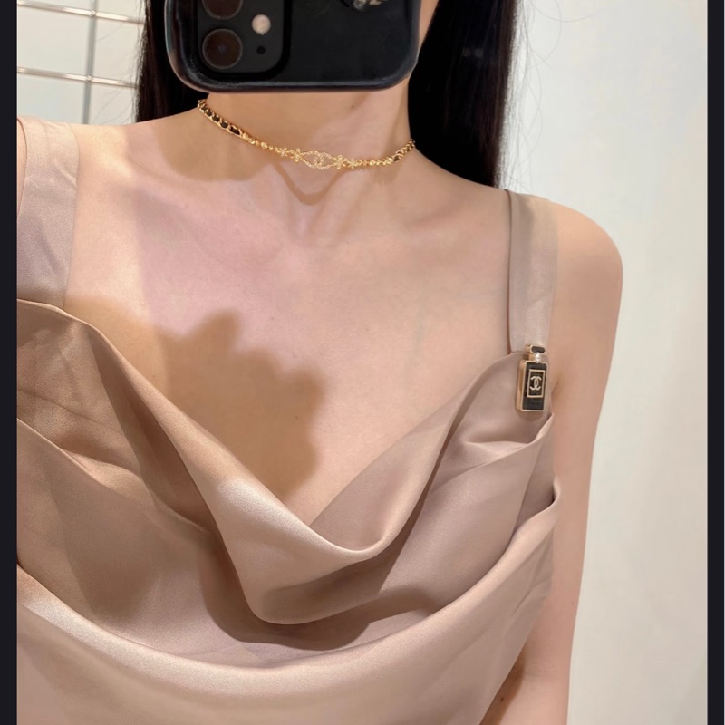 全新｜Chanel香奈兒｜23A高級手工坊 雙C logox小花 皮穿鏈 Choker項鍊 項鏈-9