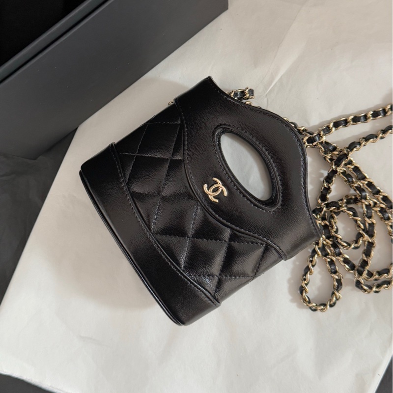 Chanel 香奈兒 24S系列31bag mini nano黑色復古羊皮淡金扣薯條包 鏈條包-6
