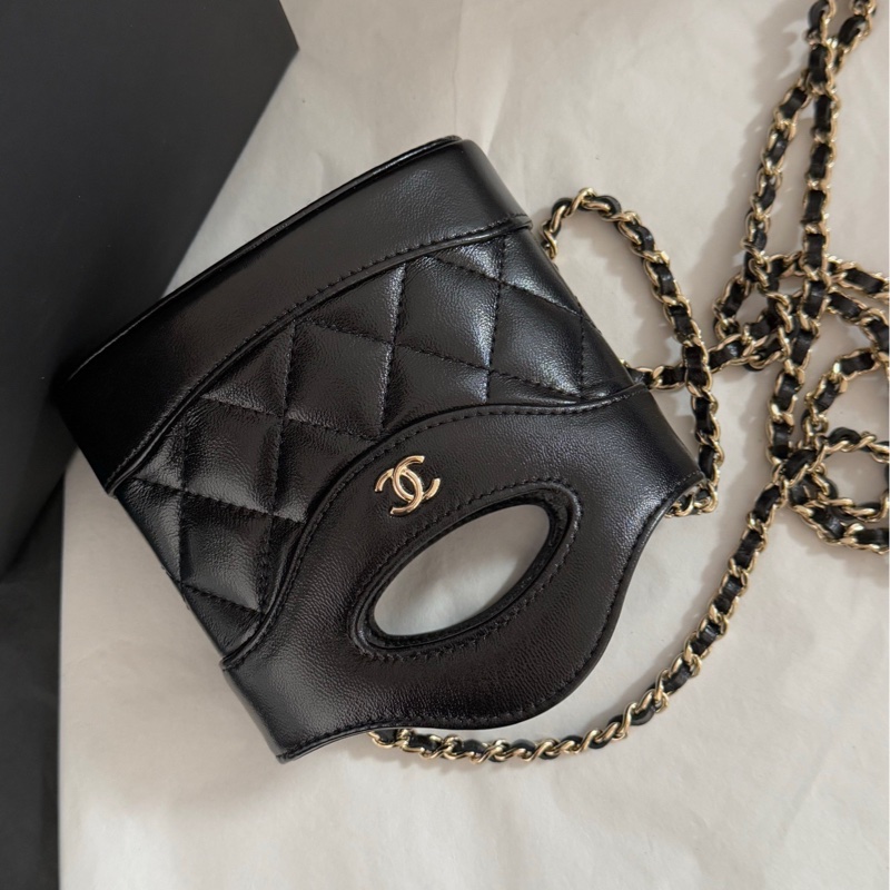 Chanel 香奈兒 24S系列31bag mini nano黑色復古羊皮淡金扣薯條包 鏈條包-7