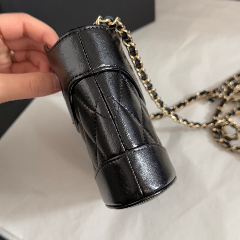 Chanel 香奈兒 24S系列31bag mini nano黑色復古羊皮淡金扣薯條包 鏈條包-9