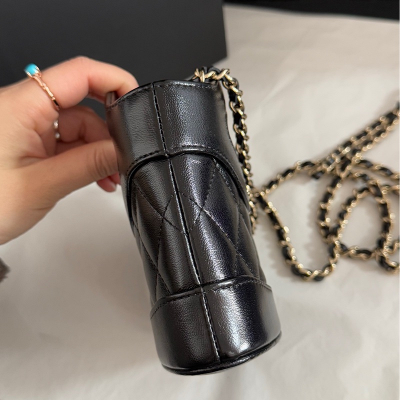 Chanel 香奈兒 24S系列31bag mini nano黑色復古羊皮淡金扣薯條包 鏈條包-10