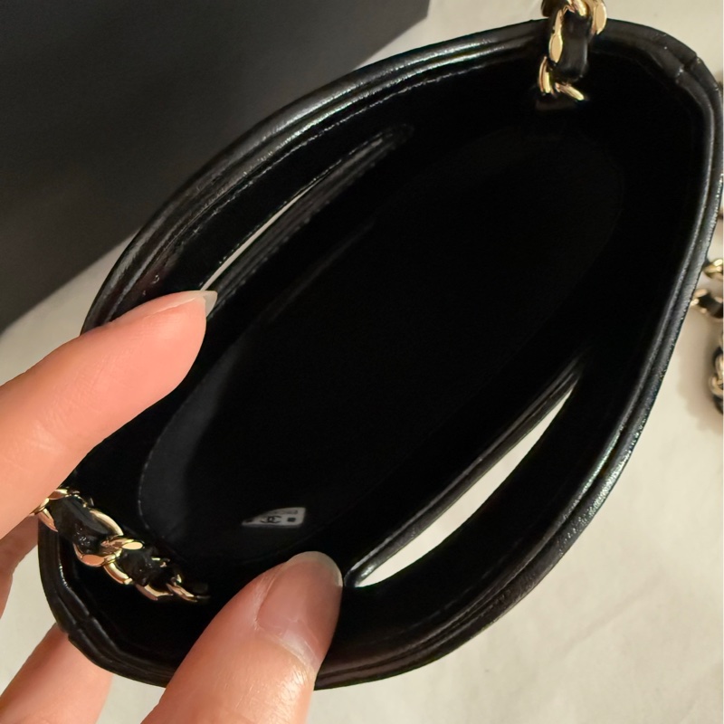 Chanel 香奈兒 24S系列31bag mini nano黑色復古羊皮淡金扣薯條包 鏈條包-12