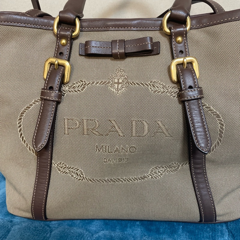 Prada棕皮革帆布兩用包(美包)-3