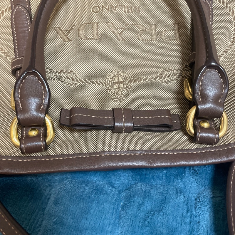 Prada棕皮革帆布兩用包(美包)-6