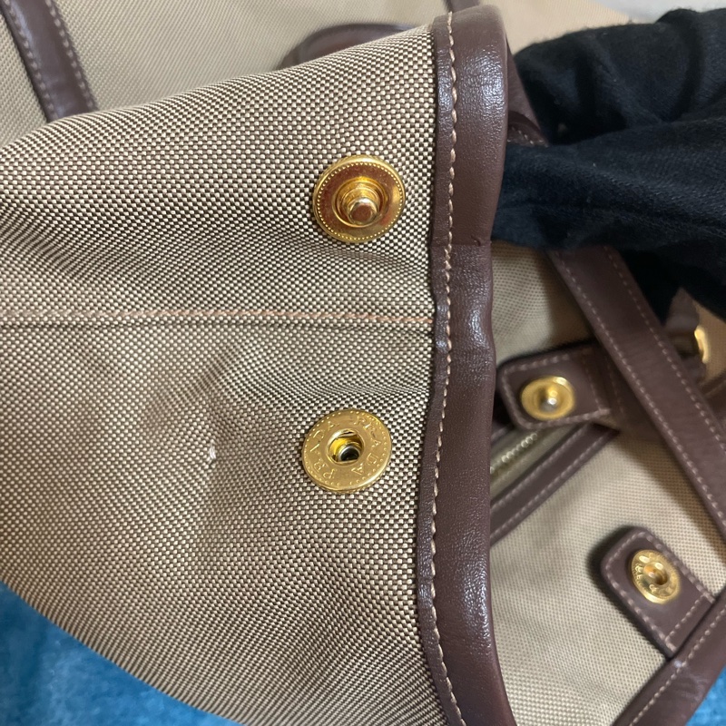 Prada棕皮革帆布兩用包(美包)-7