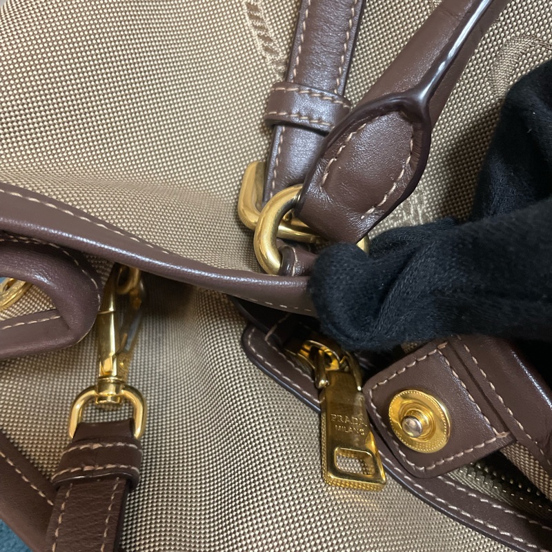 Prada棕皮革帆布兩用包(美包)-8