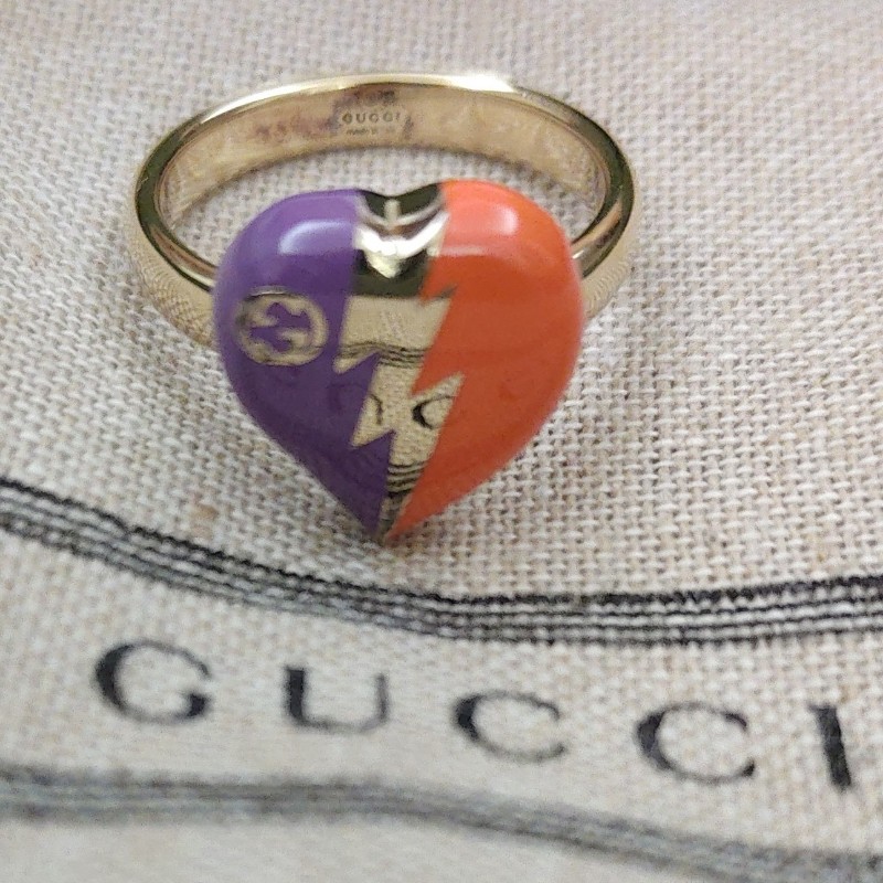 Gucci 橙+紫心形閃電吊墜互扣雙G戒指-0