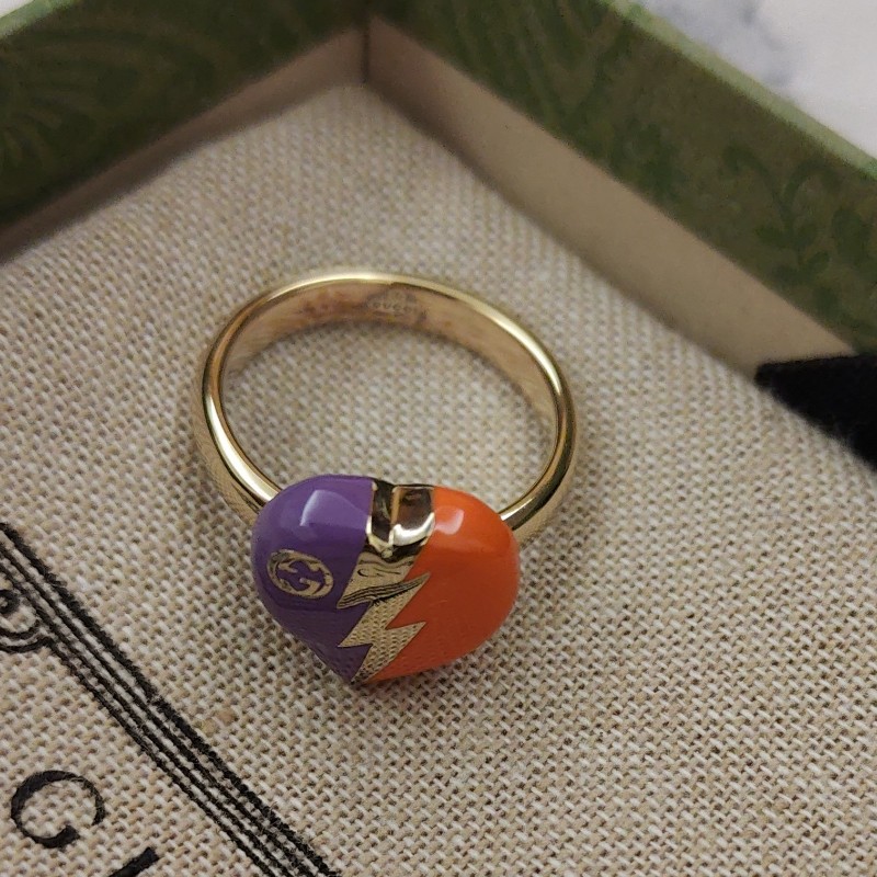 Gucci 橙+紫心形閃電吊墜互扣雙G戒指-5