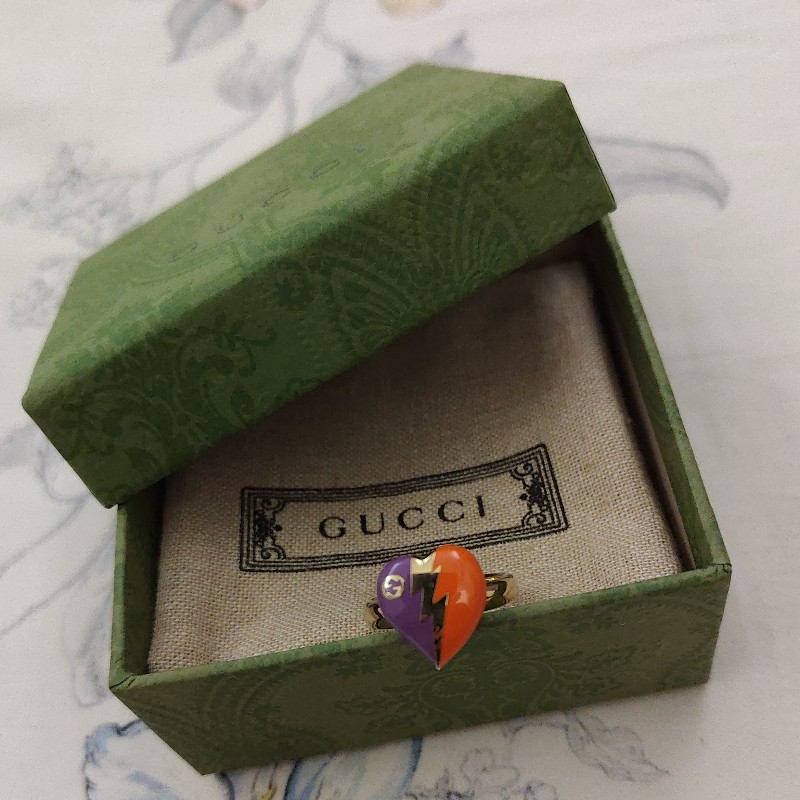 Gucci 橙+紫心形閃電吊墜互扣雙G戒指-11