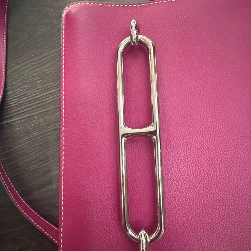 HERMES愛馬仕ROULIS 23 豬鼻子方形斜背包 玫瑰紫+銀釦 A刻 2017-11
