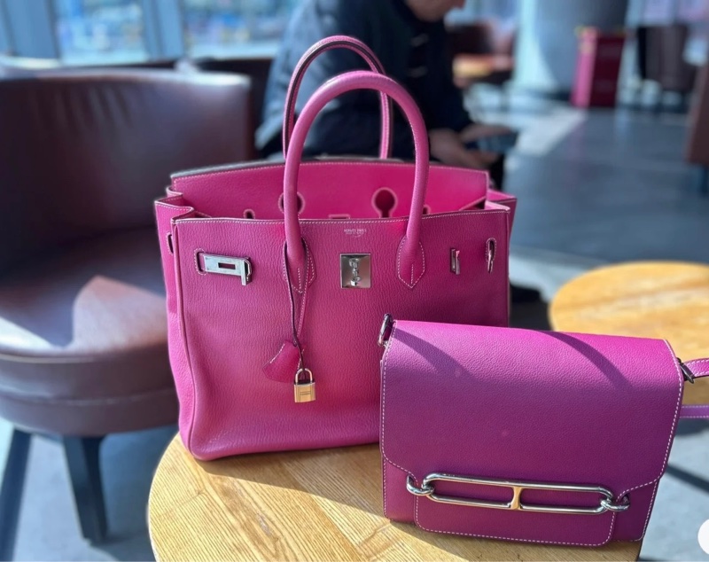 HERMES愛馬仕ROULIS 23 豬鼻子方形斜背包 玫瑰紫+銀釦 A刻 2017-22