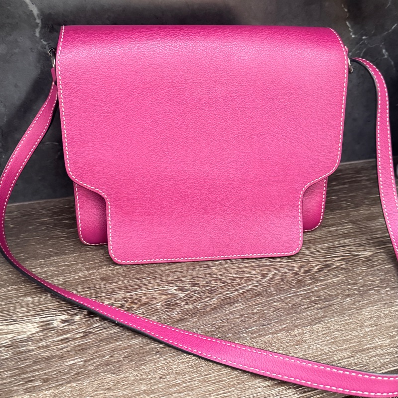 HERMES愛馬仕ROULIS 23 豬鼻子方形斜背包 玫瑰紫+銀釦 A刻 2017-26
