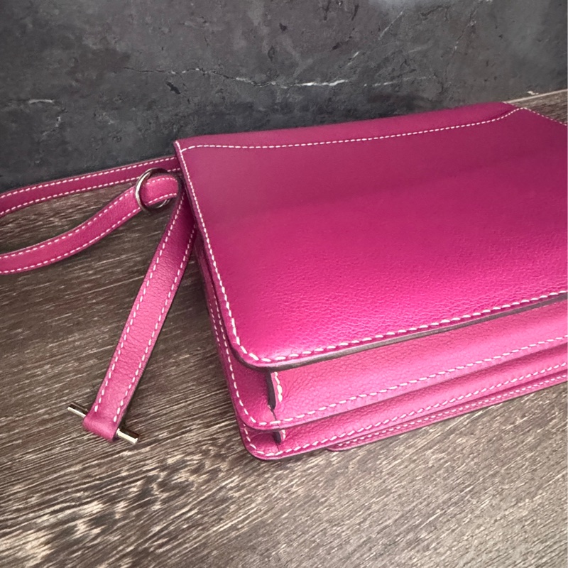 HERMES愛馬仕ROULIS 23 豬鼻子方形斜背包 玫瑰紫+銀釦 A刻 2017-32