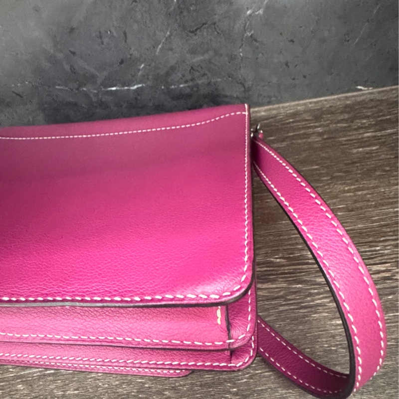 HERMES愛馬仕ROULIS 23 豬鼻子方形斜背包 玫瑰紫+銀釦 A刻 2017-33