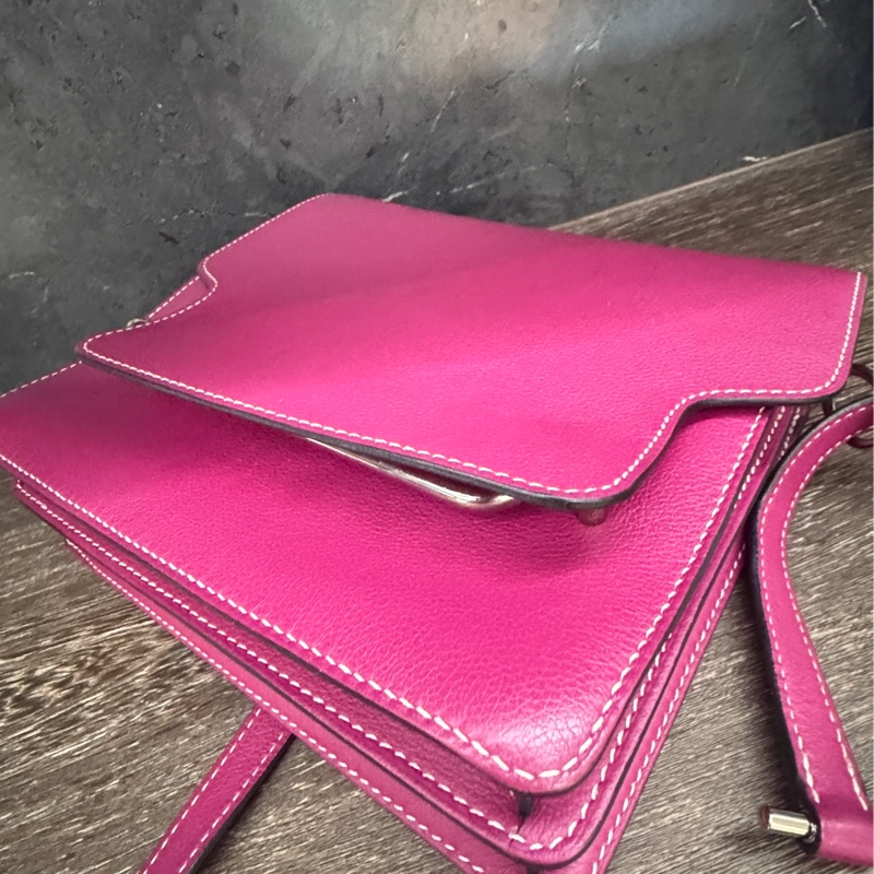 HERMES愛馬仕ROULIS 23 豬鼻子方形斜背包 玫瑰紫+銀釦 A刻 2017-34