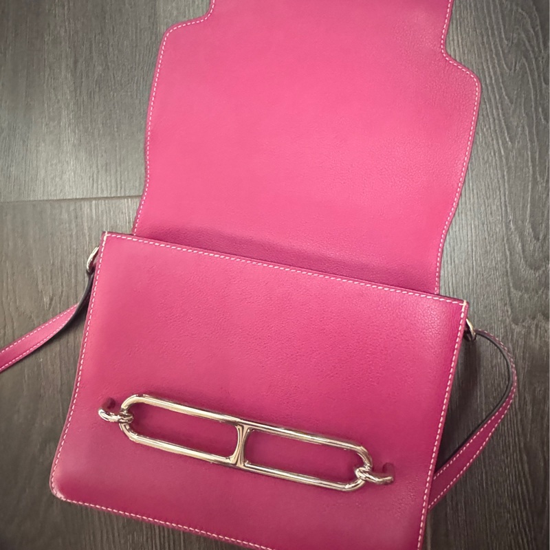 HERMES愛馬仕ROULIS 23 豬鼻子方形斜背包 玫瑰紫+銀釦 A刻 2017-1