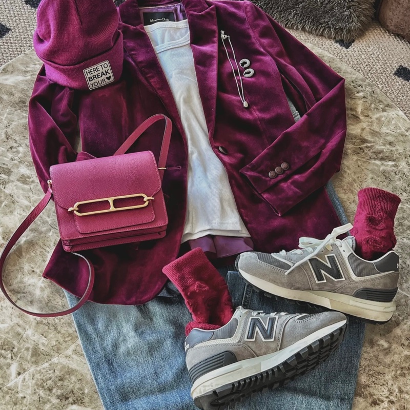 HERMES愛馬仕ROULIS 23 豬鼻子方形斜背包 玫瑰紫+銀釦 A刻 2017-7