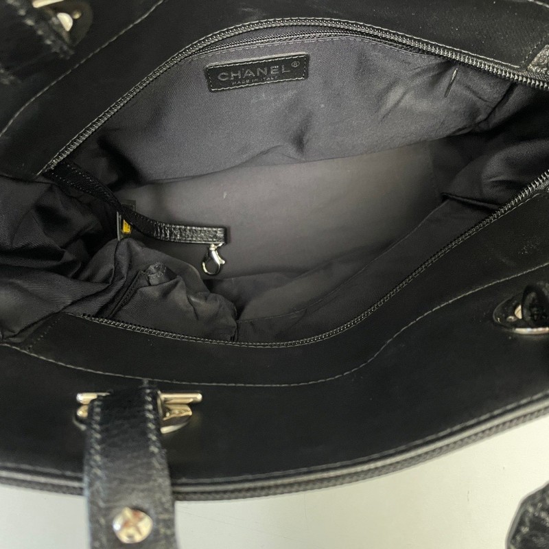 Chanel香奈兒 黑色牛皮tote托特肩背包 13開-7