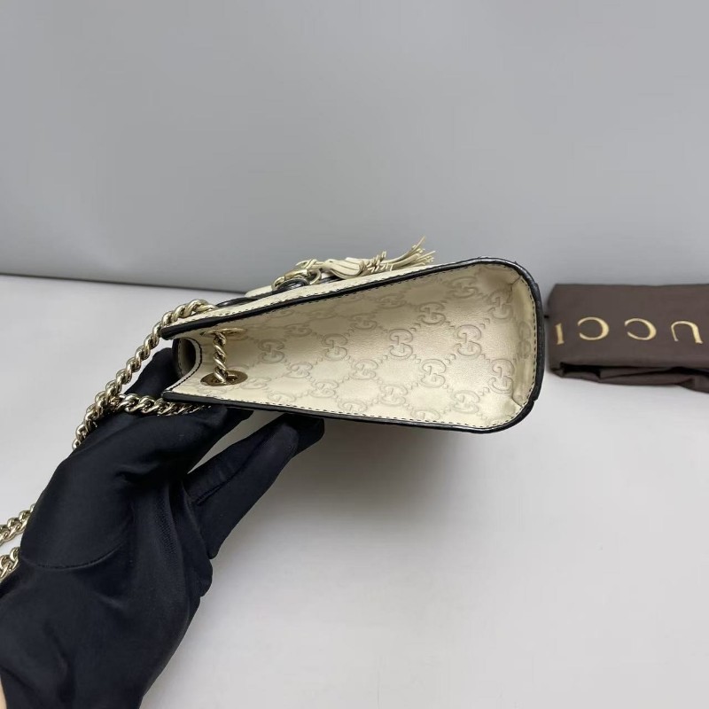Gucci古馳 Emily米色全皮老花壓紋鏈條包-2
