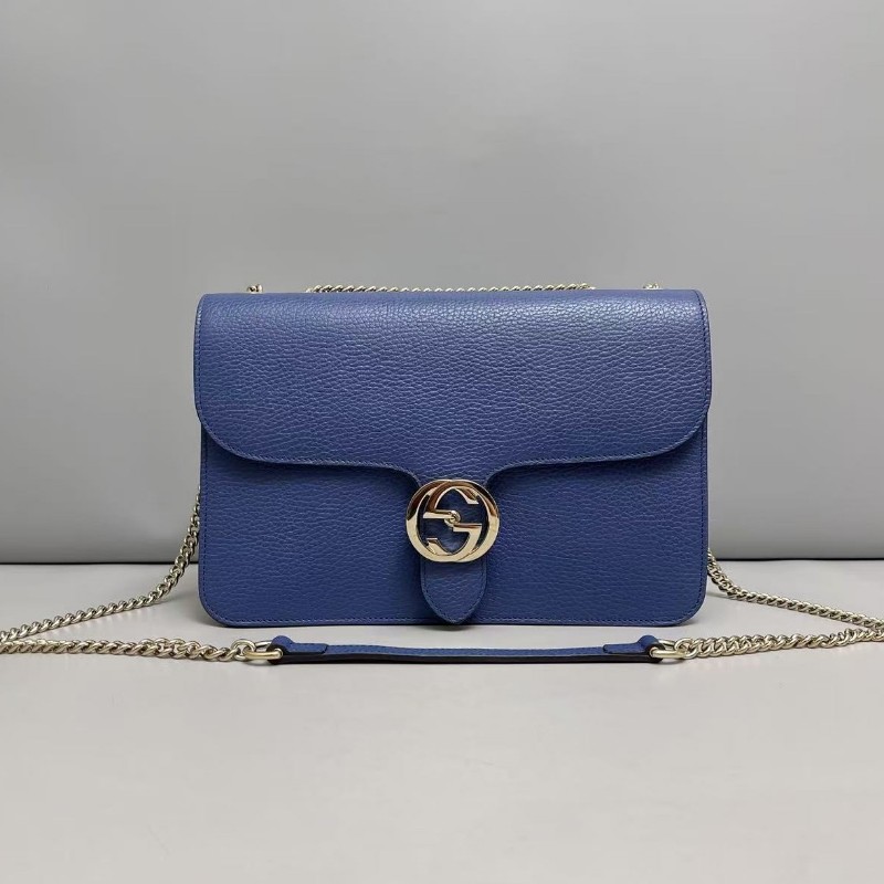 Gucci古馳 深藍色牛皮荔枝紋中號風琴包 斜背包肩背包-0