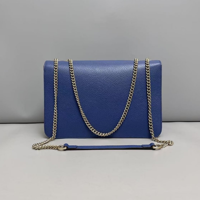 Gucci古馳 深藍色牛皮荔枝紋中號風琴包 斜背包肩背包-1