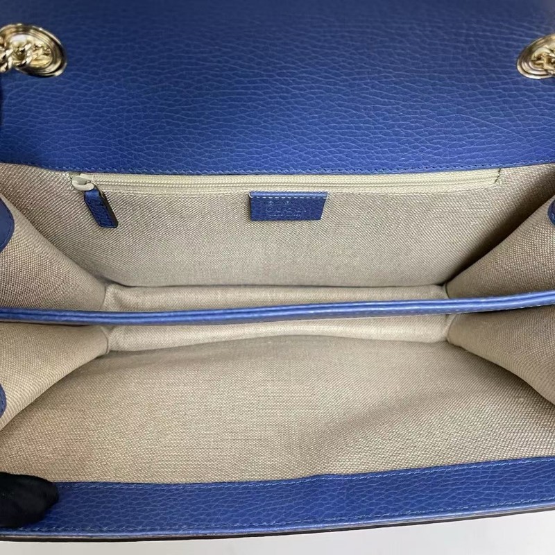 Gucci古馳 深藍色牛皮荔枝紋中號風琴包 斜背包肩背包-4