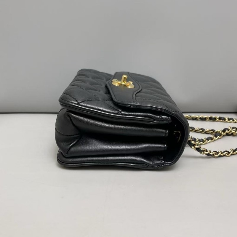 Chanel香奈兒 古巴系列黑金全皮迷你菱格風琴鏈條包肩背包-7