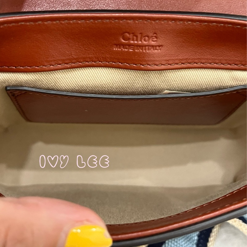 CHLOE MINI CHLOE C 條紋織帶拼小牛皮 手提包 斜背包 焦糖棕 正品 二手精品-3