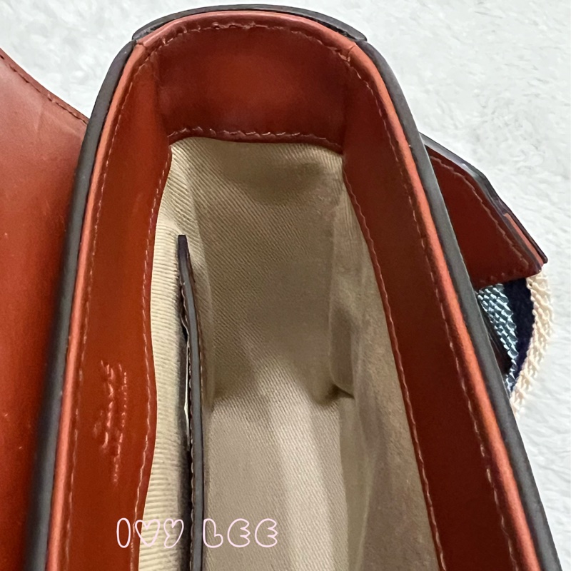 CHLOE MINI CHLOE C 條紋織帶拼小牛皮 手提包 斜背包 焦糖棕 正品 二手精品-4