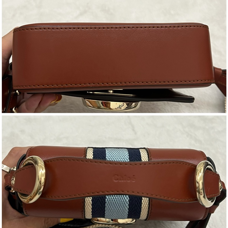 CHLOE MINI CHLOE C 條紋織帶拼小牛皮 手提包 斜背包 焦糖棕 正品 二手精品-10