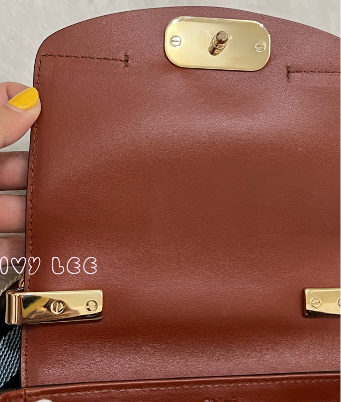 CHLOE MINI CHLOE C 條紋織帶拼小牛皮 手提包 斜背包 焦糖棕 正品 二手精品-24