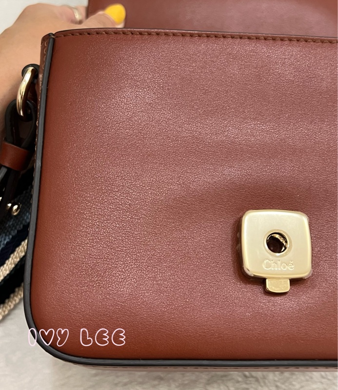 CHLOE MINI CHLOE C 條紋織帶拼小牛皮 手提包 斜背包 焦糖棕 正品 二手精品-25