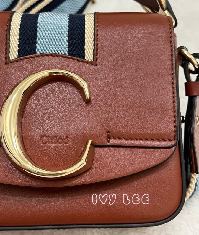 CHLOE MINI CHLOE C 條紋織帶拼小牛皮 手提包 斜背包 焦糖棕 正品 二手精品-28