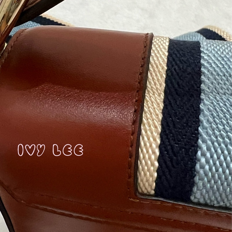 CHLOE MINI CHLOE C 條紋織帶拼小牛皮 手提包 斜背包 焦糖棕 正品 二手精品-31