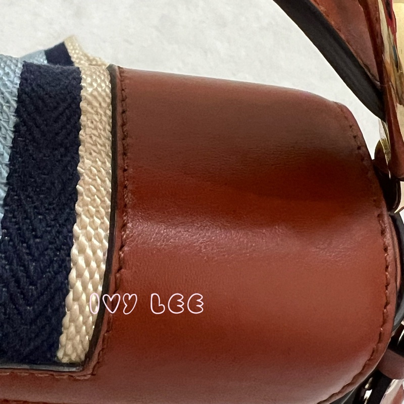 CHLOE MINI CHLOE C 條紋織帶拼小牛皮 手提包 斜背包 焦糖棕 正品 二手精品-32