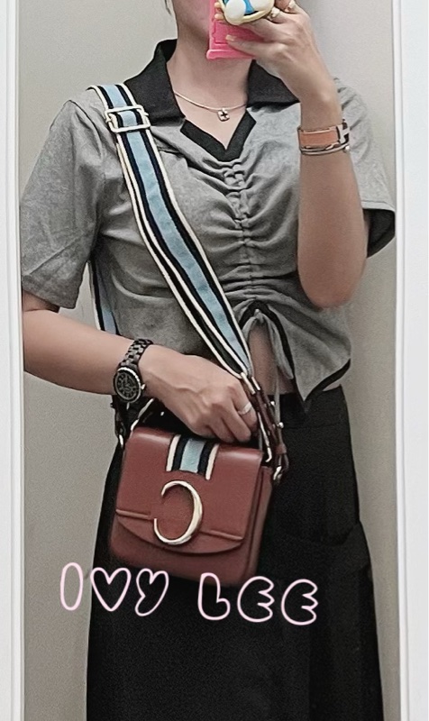 CHLOE MINI CHLOE C 條紋織帶拼小牛皮 手提包 斜背包 焦糖棕 正品 二手精品-33