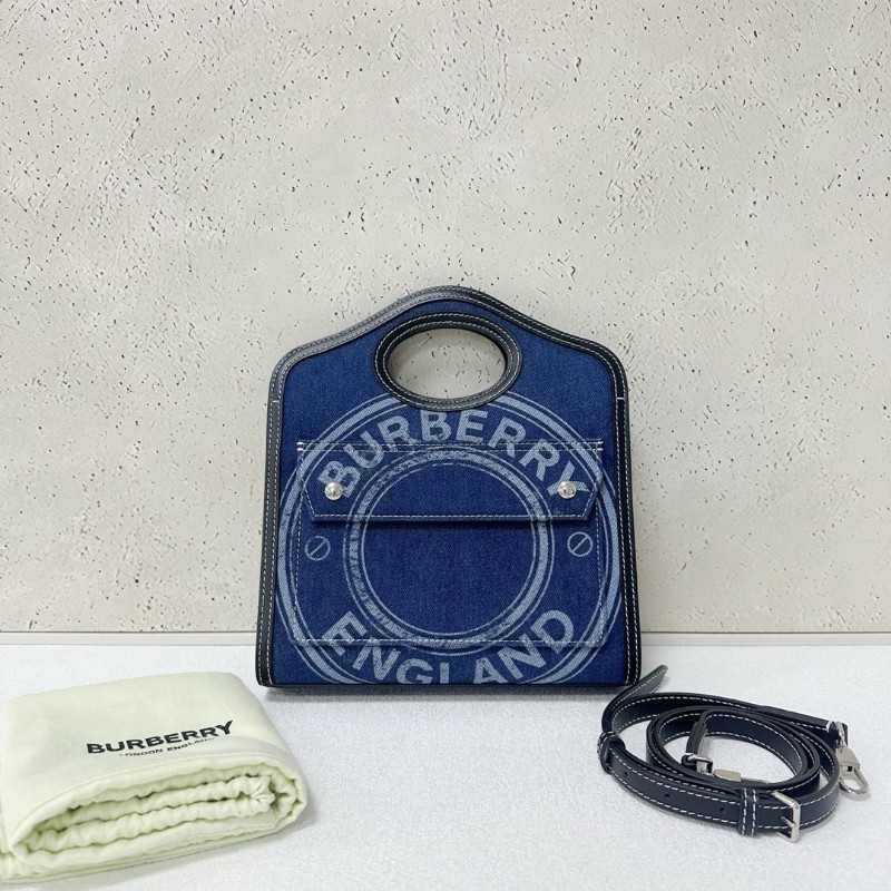 Burberry 丹寧Pocket牛仔印花藍色口袋包 郵差包肩背包-0
