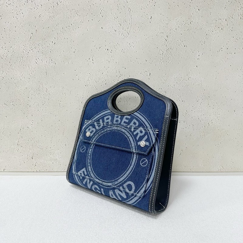 Burberry 丹寧Pocket牛仔印花藍色口袋包 郵差包肩背包-4