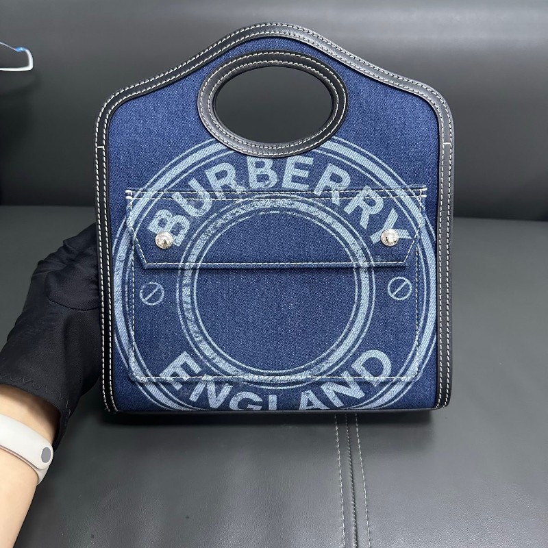 Burberry 丹寧Pocket牛仔印花藍色口袋包 郵差包肩背包-18