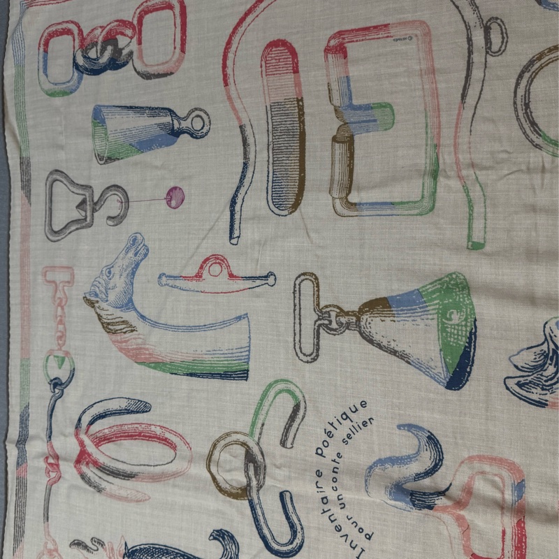 Hermes 愛馬仕 140x140羊絨披肩圍巾 inventaire poétique pour un conte sellier-8