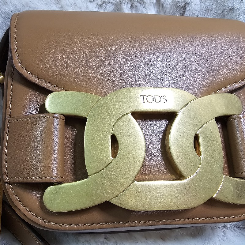 全新 TOD'S 銅金飾釦牛皮斜背馬鞍包 Mini 斜背包 義大利製-1