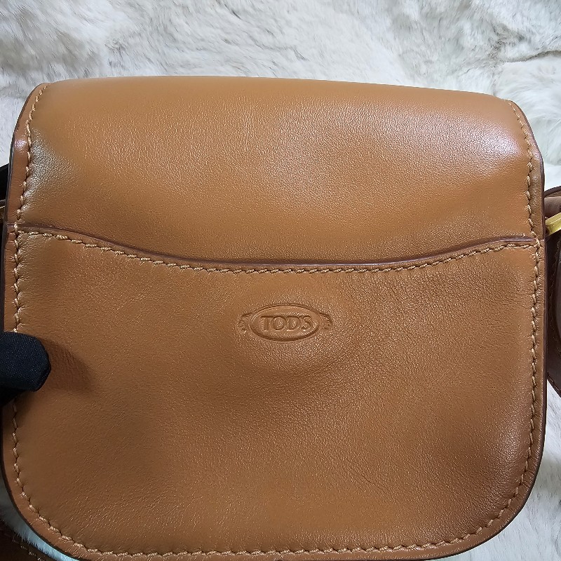 全新 TOD'S 銅金飾釦牛皮斜背馬鞍包 Mini 斜背包 義大利製-2