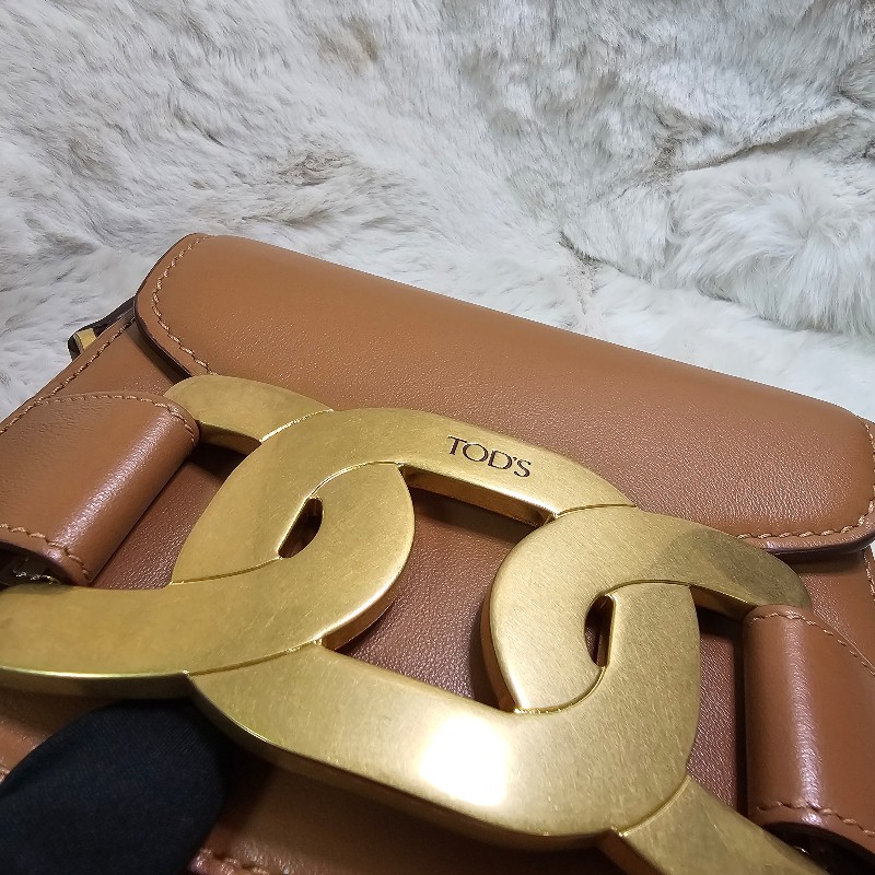全新 TOD'S 銅金飾釦牛皮斜背馬鞍包 Mini 斜背包 義大利製-4