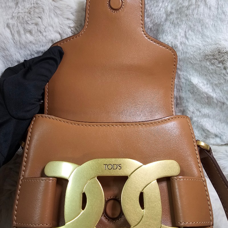 全新 TOD'S 銅金飾釦牛皮斜背馬鞍包 Mini 斜背包 義大利製-5