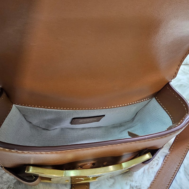 全新 TOD'S 銅金飾釦牛皮斜背馬鞍包 Mini 斜背包 義大利製-6