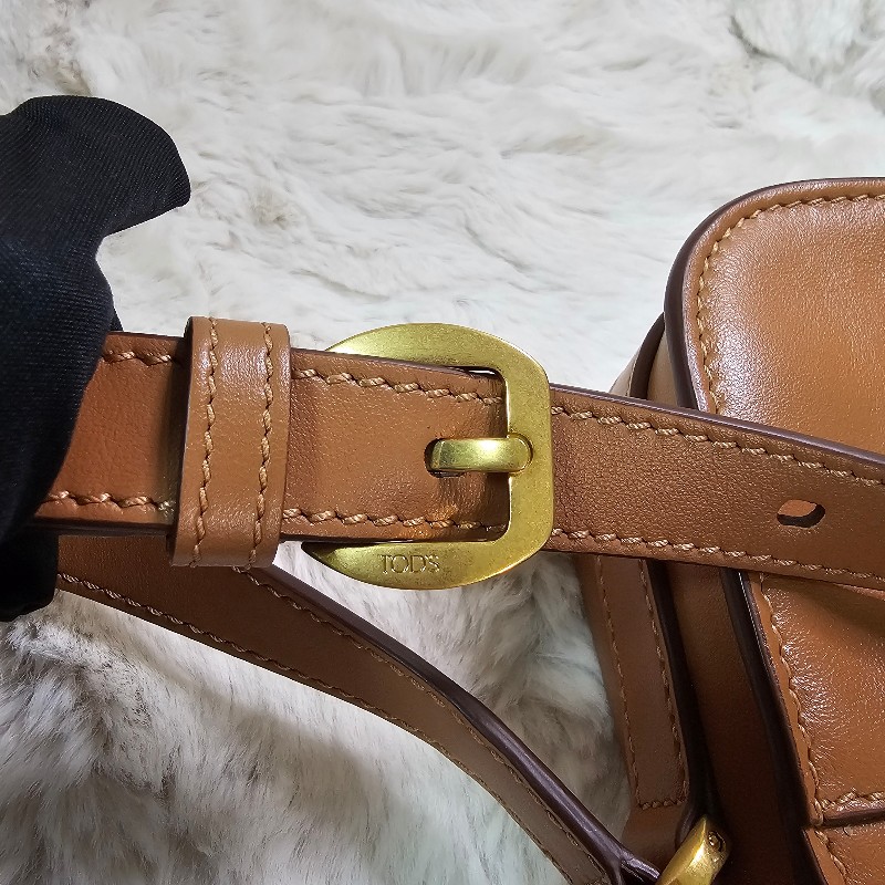 全新 TOD'S 銅金飾釦牛皮斜背馬鞍包 Mini 斜背包 義大利製-7