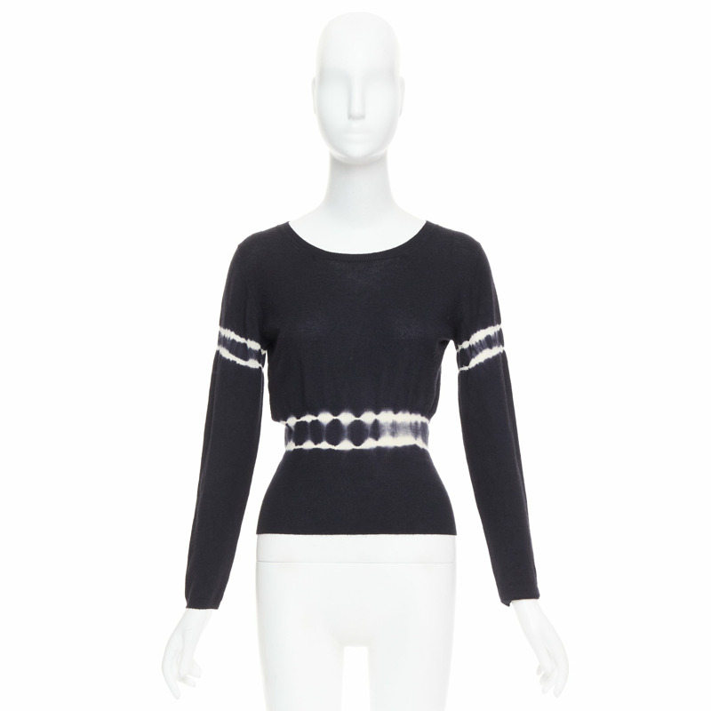 MIU MIU 2013 black cashmere silk tie dye cinched waist pullover sweater IT40 S-8
